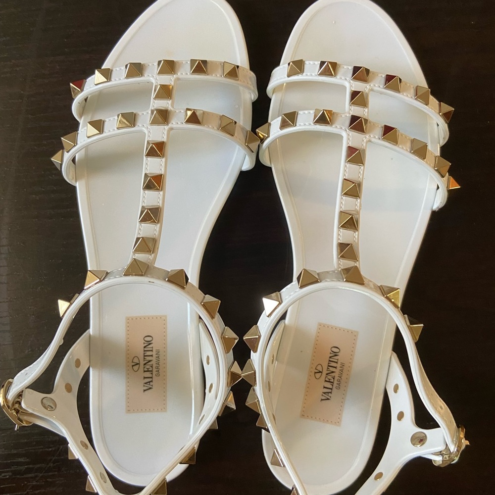 Valentino Rockstud Gladiator Sandals/White